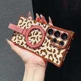 Leopard Print Bracket Plating Magnetic Charging Case for Samsung