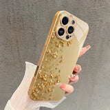 Elegant Golden Flower Gold Metallic Paint Glass Case for iphone