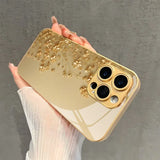 Elegant Golden Flower Gold Metallic Paint Glass Case for iphone