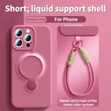 Magnetic Bracket Liquid Silicone Case With Hanging Rope for iphone