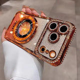 Plating Transparent Diamond Glitter Magnetic Stand Case for iphone