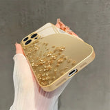 Elegant Golden Flower Gold Metallic Paint Glass Case for iphone