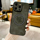 Luxury Leather Maple Magnetic Case For iPhone