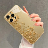 Elegant Golden Flower Gold Metallic Paint Glass Case for iphone