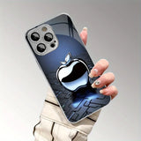Apple Pattern Tempered Glass Electroplated Metal Case for iphone