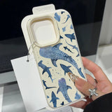 Ocean Shark Whale Pattern Leather Texture TPU Phone Case For iPhone