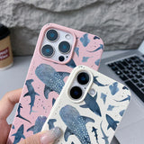 Ocean Shark Whale Pattern Leather Texture TPU Phone Case For iPhone