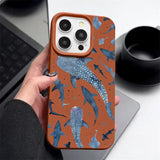 Ocean Shark Whale Pattern Leather Texture TPU Phone Case For iPhone