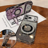 Plating Transparent Diamond Glitter Magnetic Stand Case for iphone