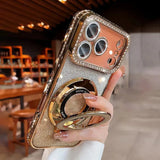 Plating Transparent Diamond Glitter Magnetic Stand Case for iphone
