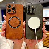 Luxury Leather Maple Magnetic Case For iPhone
