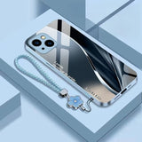 Full‑Cover Metal Paint Glass Case with Flower Lanyard for iphone