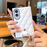 Quilted Leather Phone Case With Pearl Strap for Samsung Z Fold