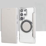 Transparent Electroplated Magnetic Leather Flip Case for Samsung