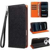 Color Contrast Lychee Grain Magnetic Wallet Case with Lanyard for iphone