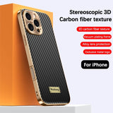 Luxury Plating Leather Carbon Fiber Texture Case with Alloy Len for iphone