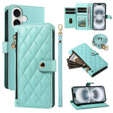 Plaid Zipper Wallet Leather Case with Hand & Crossbody Strap for iphone