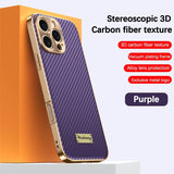 Luxury Plating Leather Carbon Fiber Texture Case with Alloy Len for iphone