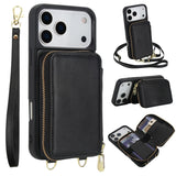 Leather Wallet Case with Wrist & Crossbody Strap for iphone