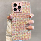 Elegant Color Woven Plaid Camellia Wrist Strap Case for iphone