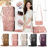 Leather Zipper Flip Case With Card Slots & Wrist Strap for iphone
