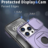 Magnetic Shockproof Case with Sliding Camera Cover, Ring Stand for iphone