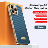 Luxury Plating Leather Carbon Fiber Texture Case with Alloy Len for iphone