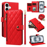Plaid Zipper Wallet Leather Case with Hand & Crossbody Strap for iphone