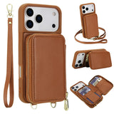Leather Wallet Case with Wrist & Crossbody Strap for iphone