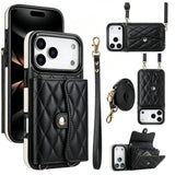 Checkered Crossbody Accordion Card Holder Leather Case for iphone