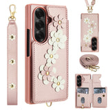 Shockproof Flower Case with Card Holder & Lanyard for Samsung Z Fold