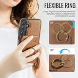 Ring Magnetic Card Holder Leather Case for Samsung
