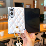 Quilted Leather Phone Case With Pearl Strap for Samsung Z Fold