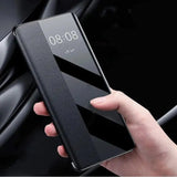 Leather Flip Clear Windows Protective Cover Phone Case for Samsung