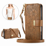 Leather Zipper Flip Case With Card Slots & Wrist Strap for iphone