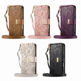 Leather Zipper Flip Case With Card Slots & Wrist Strap for iphone