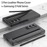 Leather Shell‑Film Integrated Case with S Pen & Pen Slot for Samsung Z Fold