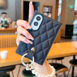 Quilted Leather Phone Case With Pearl Strap for Samsung Z Fold
