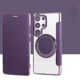 Transparent Electroplated Magnetic Leather Flip Case for Samsung