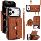 Checkered Crossbody Accordion Card Holder Leather Case for iphone