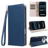 Color Contrast Lychee Grain Magnetic Wallet Case with Lanyard for iphone