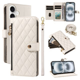 Plaid Zipper Wallet Leather Case with Hand & Crossbody Strap for iphone