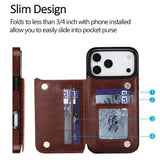 Crazy Horse Texture Double‑Button Card Holder Leather Case for iphone