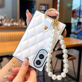 Quilted Leather Phone Case With Pearl Strap for Samsung Z Fold