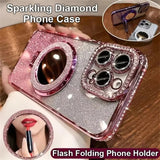Magnetic Diamond Glitter Stand Mirror Case for iphone