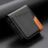 Color‑Block Splicing Leather Flip Wallet Case for Samsung Z Flip