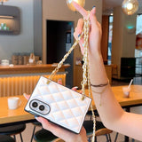 Quilted Leather Phone Case With Pearl Strap for Samsung Z Fold